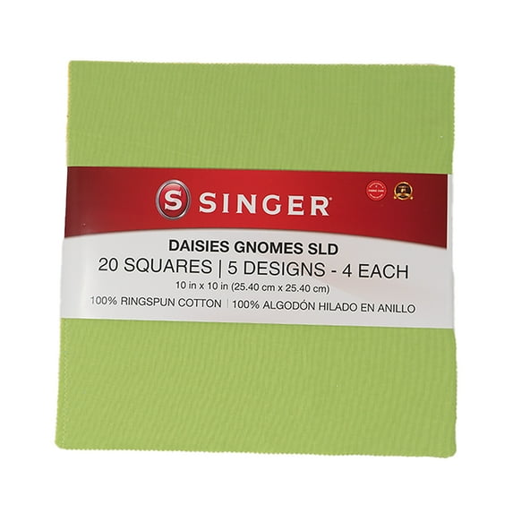 Singer Fabric 100% Cotton Daisies Gnomes Sld 10 Inch Square Charm, 20Pc