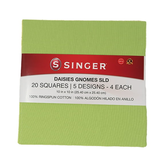 Singer Fabric 100% Cotton Daisies Gnomes Sld 10 Inch Square Charm, 20Pc