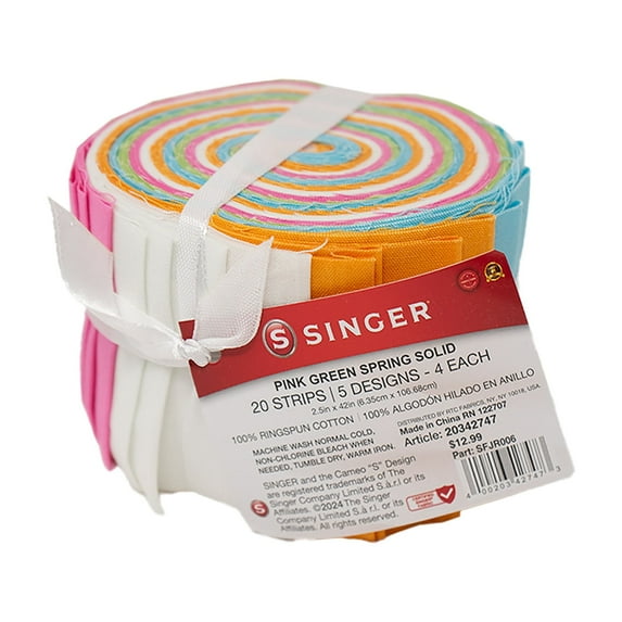 Singer Fabric 100% Cotton, Jelly Roll 2.5''X 42'', Pink Green Spring Solid 20 Pieces