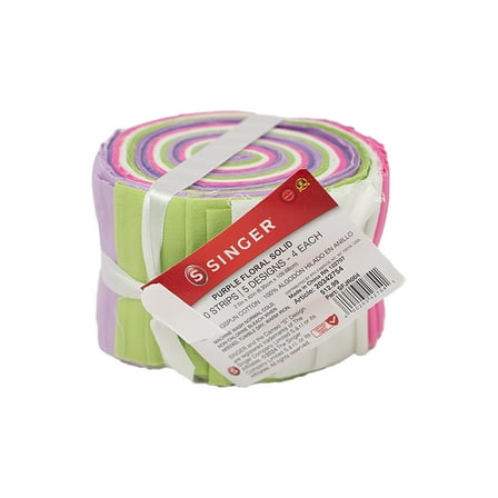 Singer Fabric 100% Cotton, Jelly Roll 2.5''X 42'', Purple Floral 20 Pieces
