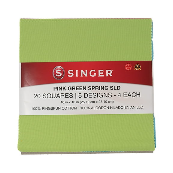Singer Fabric 100% Cotton Pink Green Spring Solid 10 Inch Square Charm, 20Pc