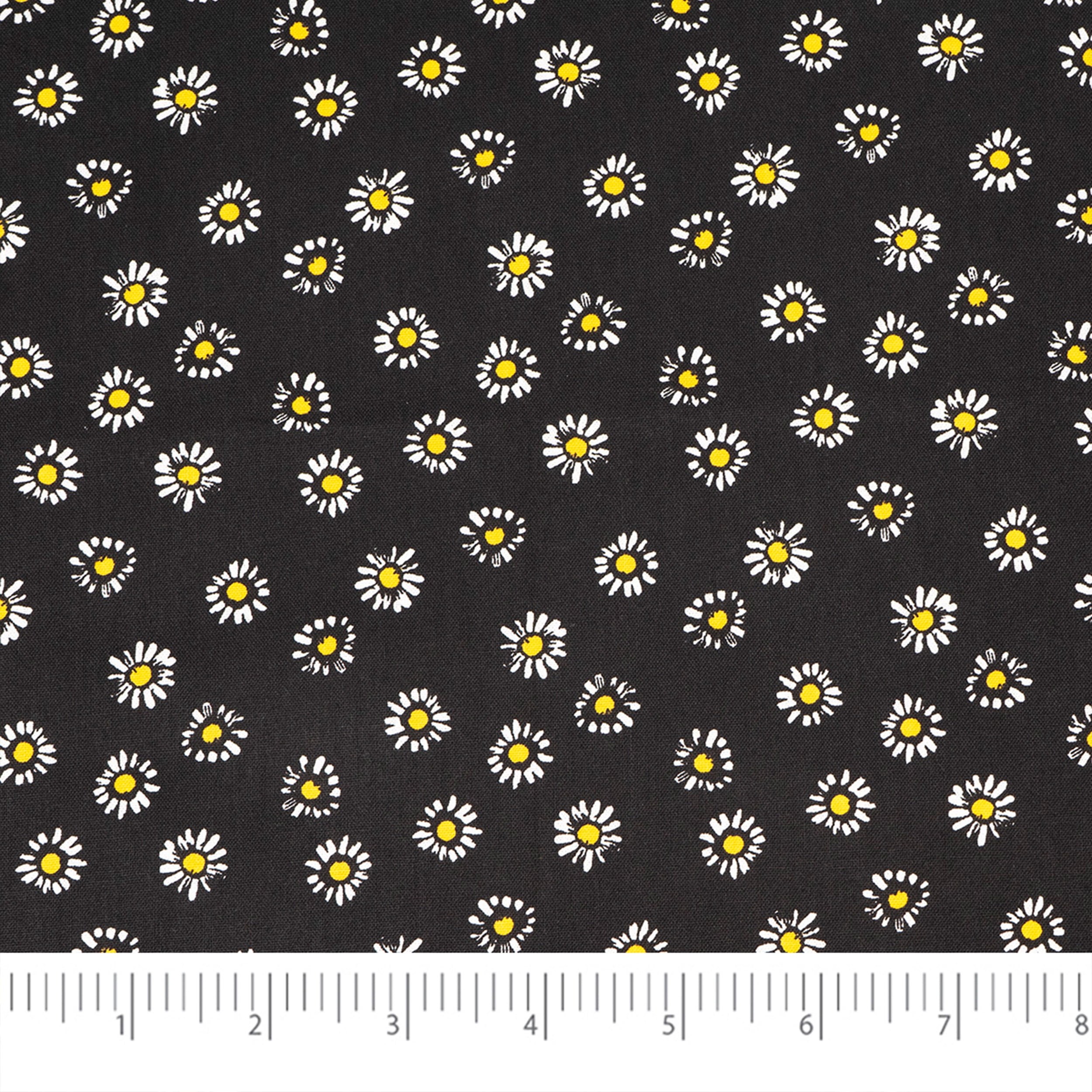 Singer Fabric, 100% Cotton, Sewing & Crafting, 44" Wide, Daisys On Black, Cut by Yard