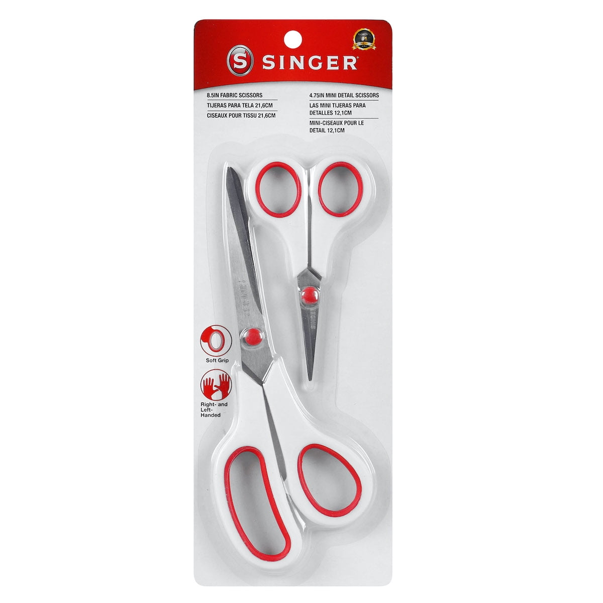 SINGER Fabric & Craft Scissors Set W/Comfort Grip 2/Pkg-8.5" Lightweight & 4.75" Detail Scissors