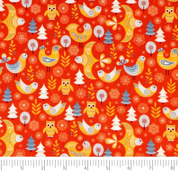 Singer Fabrics, 100% Cotton, Christmas Collection, Quilting Sewing Fabric, Modern Scandinavian Christmas Animals Red, Cut by Yard
