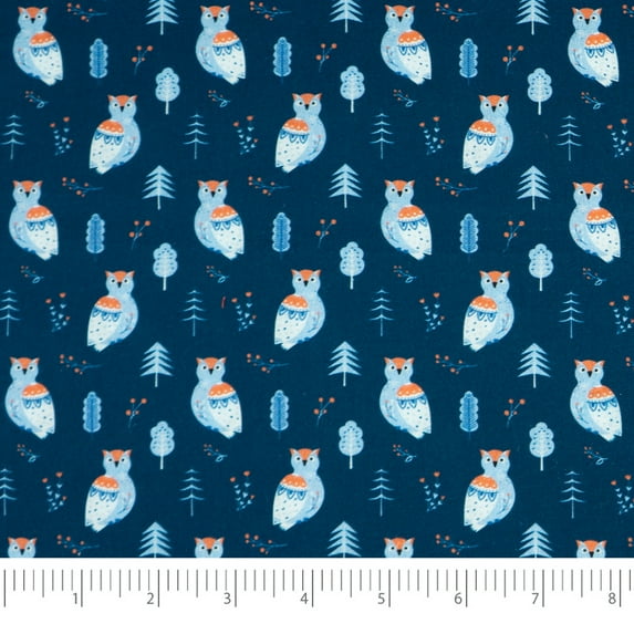 Singer Fabrics, 100% Cotton, Christmas Collection, Quilting Sewing Fabric, Modern Scandinavian Christmas Owl Navy, Cut by Yard