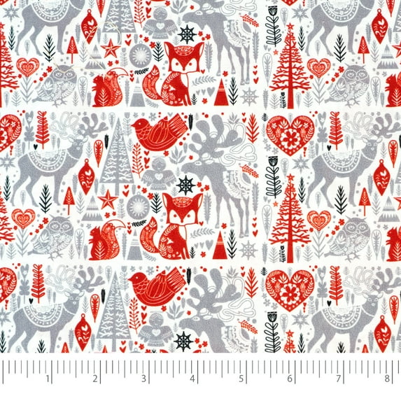 Singer Fabrics, 100% Cotton, Craft Quilting, 44" x 8 yards cut, Modern Scandinavian Christmas Deer, Precut Fabric