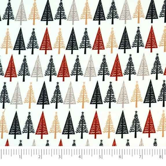 Singer Fabrics, 100% Cotton, Craft Quilting, 44" x 8 yards cut, Modern Scandinavian Christmas Trees, Precut Fabric