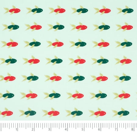 Singer Fabrics, 100% Cotton Print, Craft Quilting, 44 Inch, Aqua Fish by Denise Palmer, 3 Yard Precut