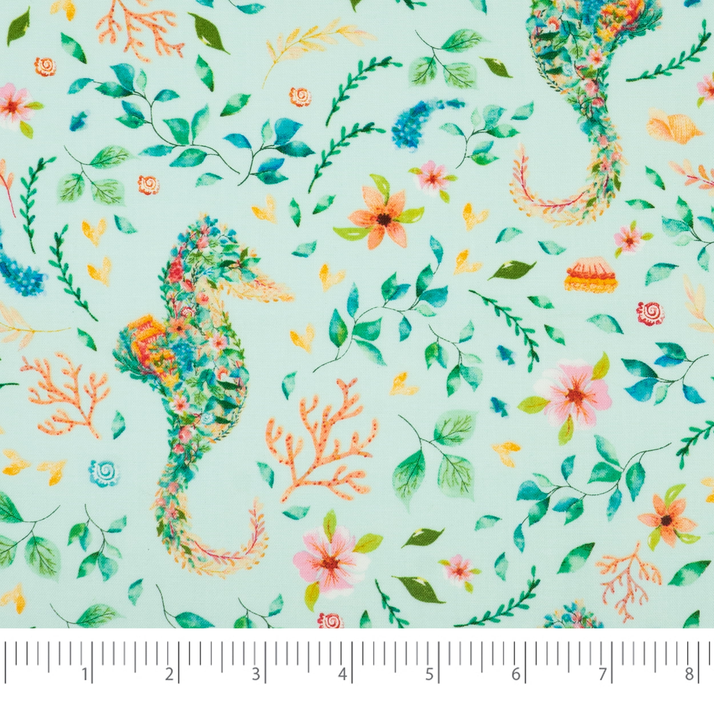 Singer Fabrics, 100% Cotton Print, Craft Quilting, 44 Inch, Aqua Seahorse by Denise Palmer, 8 Yard Precut