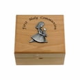 thumbnail image 1 of Singer Girl's 4-3/4 x 4-1/4 x 2-3/4 Inch Girl First Communion Maple Wood Keepsake Box | Size 4.25" x 2.25" | Material Wood|Pewter | Style Communion, 1 of 3