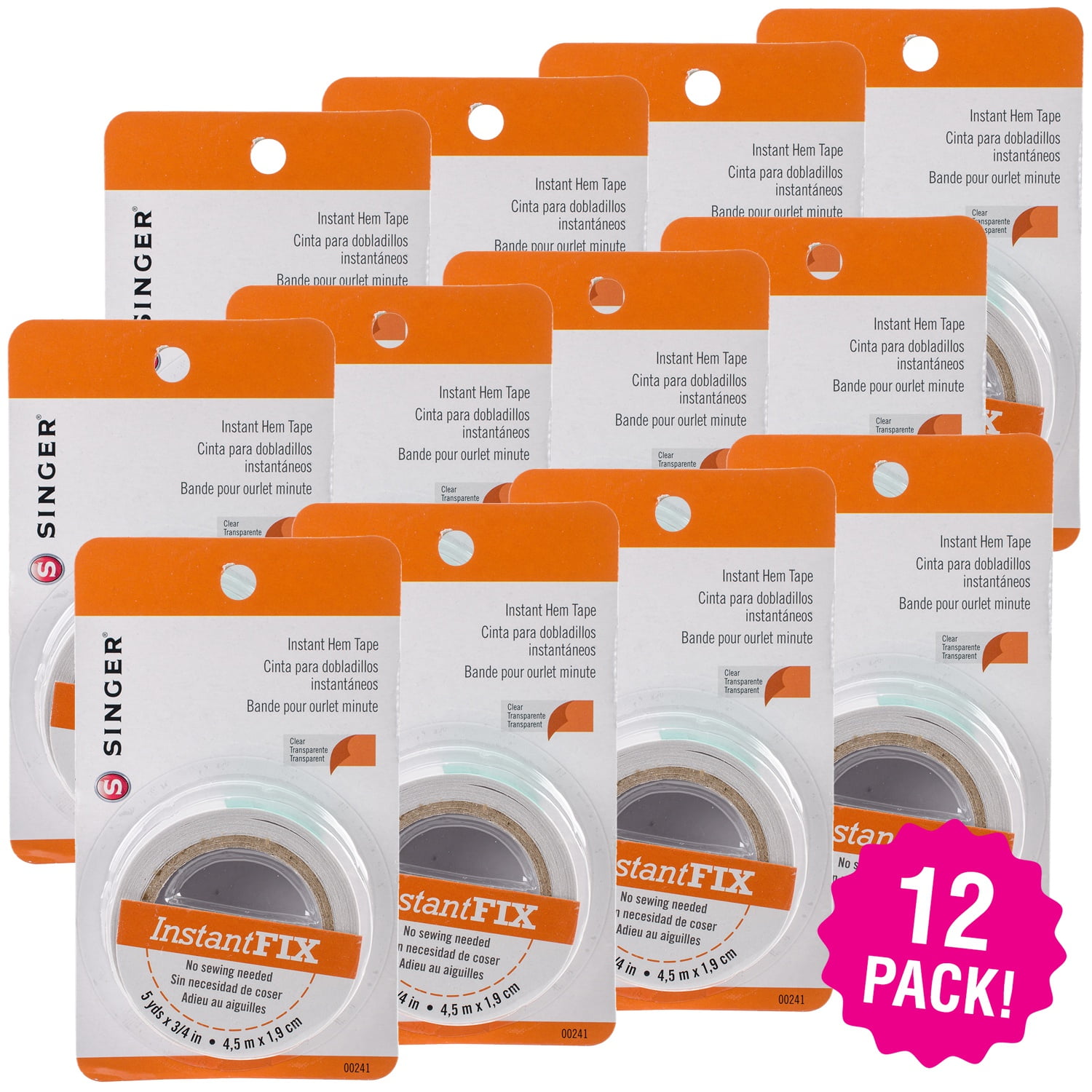 Singer Instant Bond Double-Sided Fabric Tape .75"x15', Multipack of 12