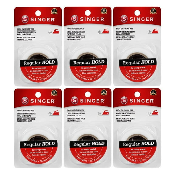 Singer Iron-on Fusing Web Regular Hold 15 Yds x 3/4 in Sewing Hem Tape White, 6 Pack