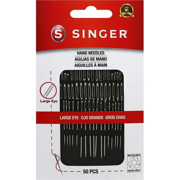 SINGER 50Ct Assorted Large Eye Needles for Hand Sewing, Self-Threading Sewing Needles, 6 Sizes