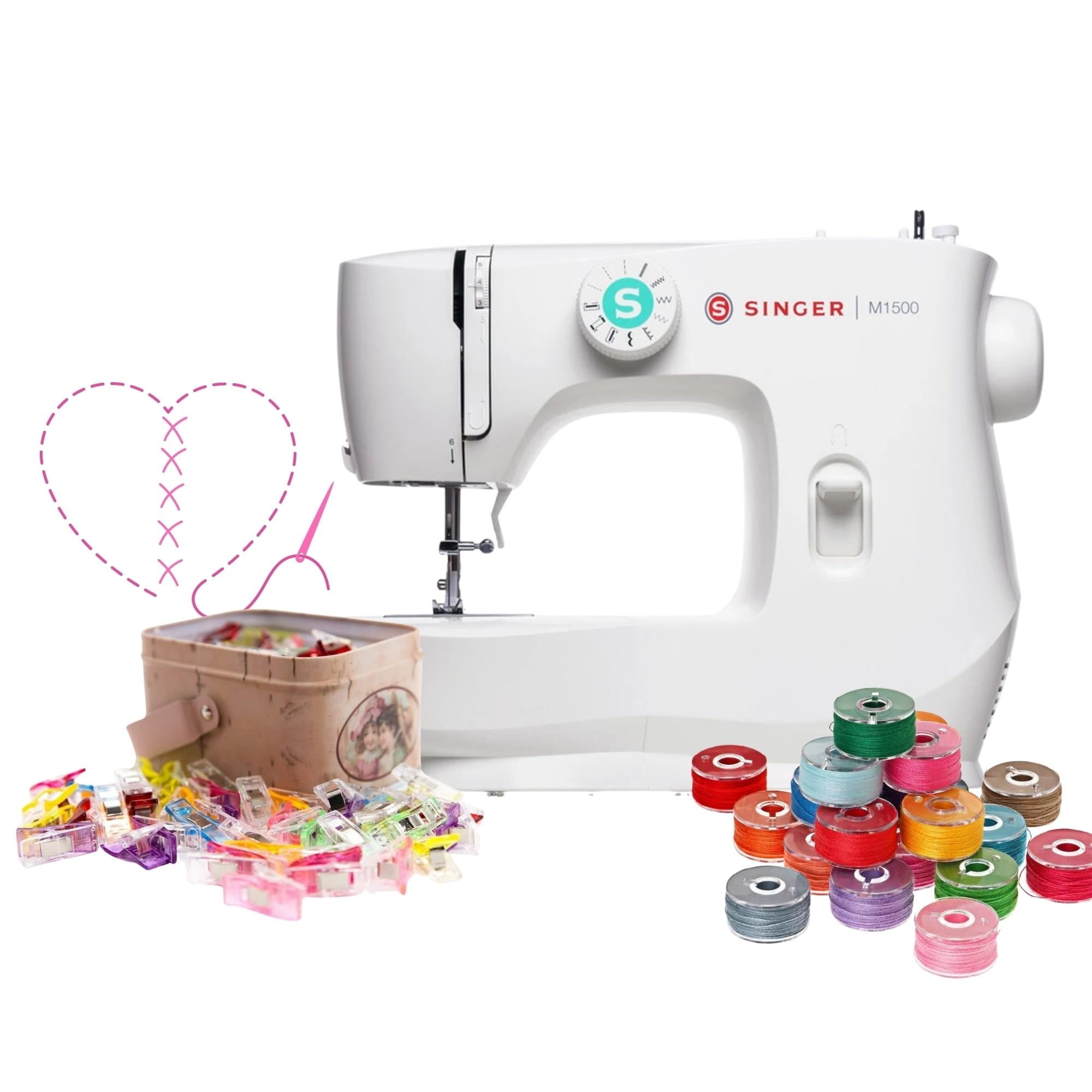 Singer M1500 Mechanical Sewing Machine with Sewing Clips, Bobbins and