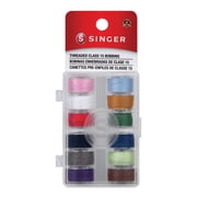 SINGER 12 Threaded Class 15 Bobbins in Case, Assorted Colors, 50 Yards Each