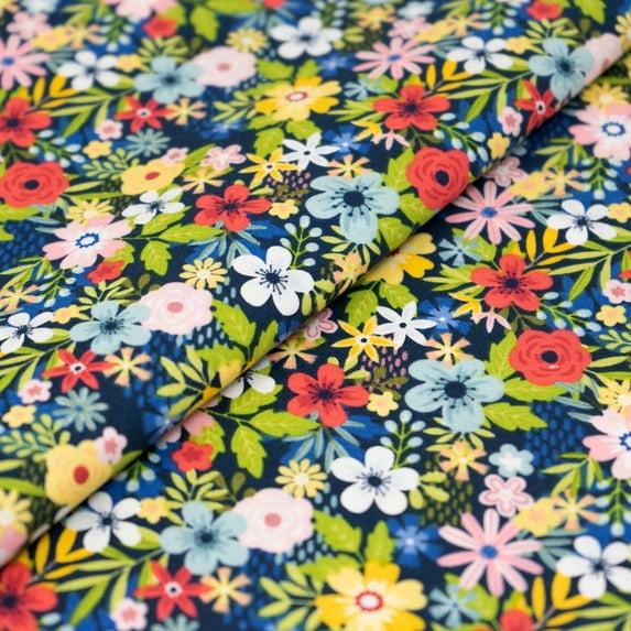 Singer Patriotic Fabric, 100% Premium Cotton 4Th Of July Decoration Blue Red Print Quilting, 108" X 44", Ps Floral Navy - 3 Yard Cut