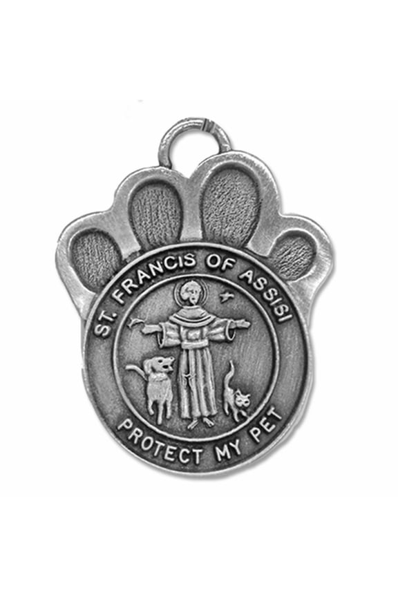Pet Medal 1-3/4 Inch Pewter Paw and St. Francis Pet Medal | Made in USA | Style Paw, Saint