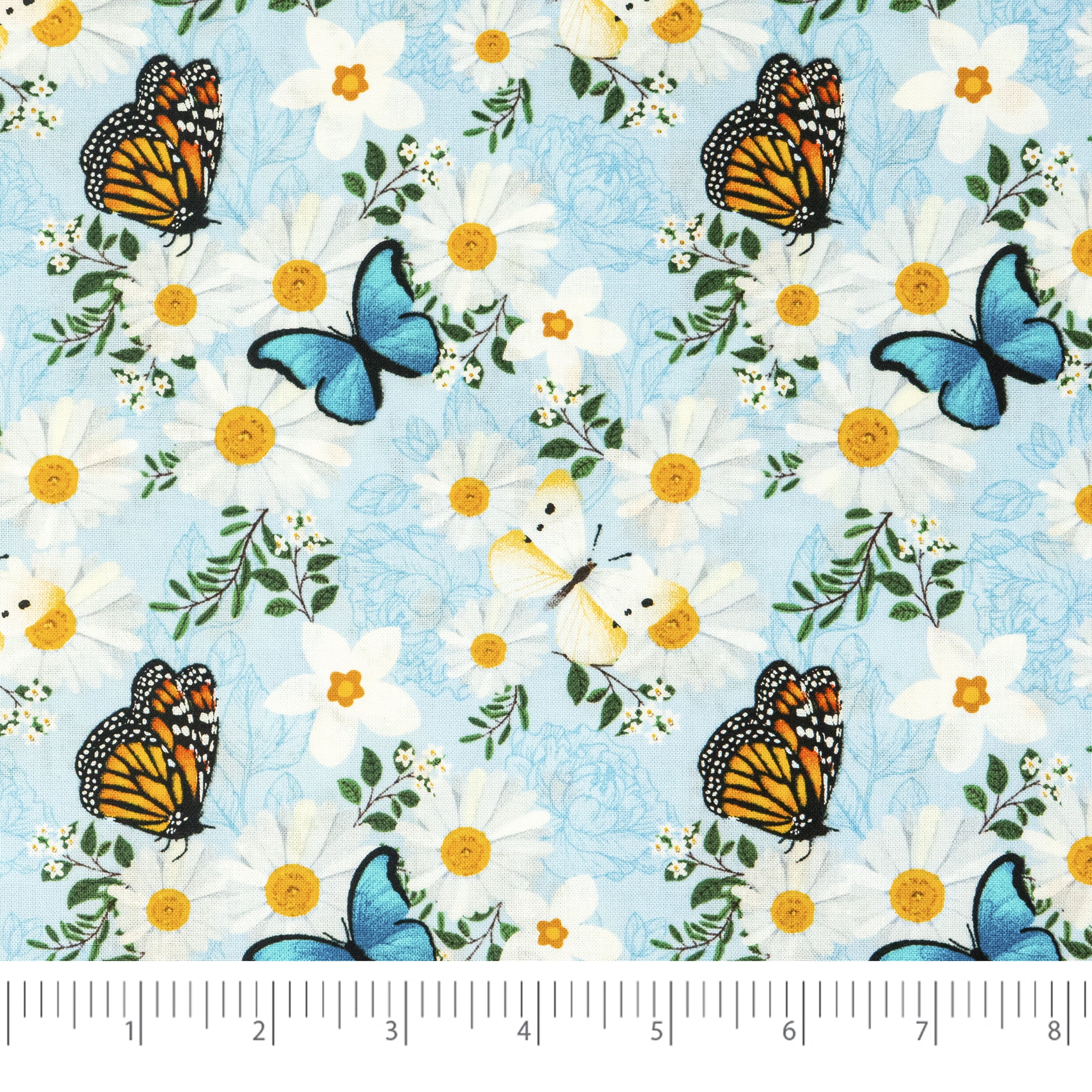 Singer Print Fabric, 100% Premium Cotton, Quilt Sewing, 44 inch, Blue And Orange Butterfly, Cut by Yard