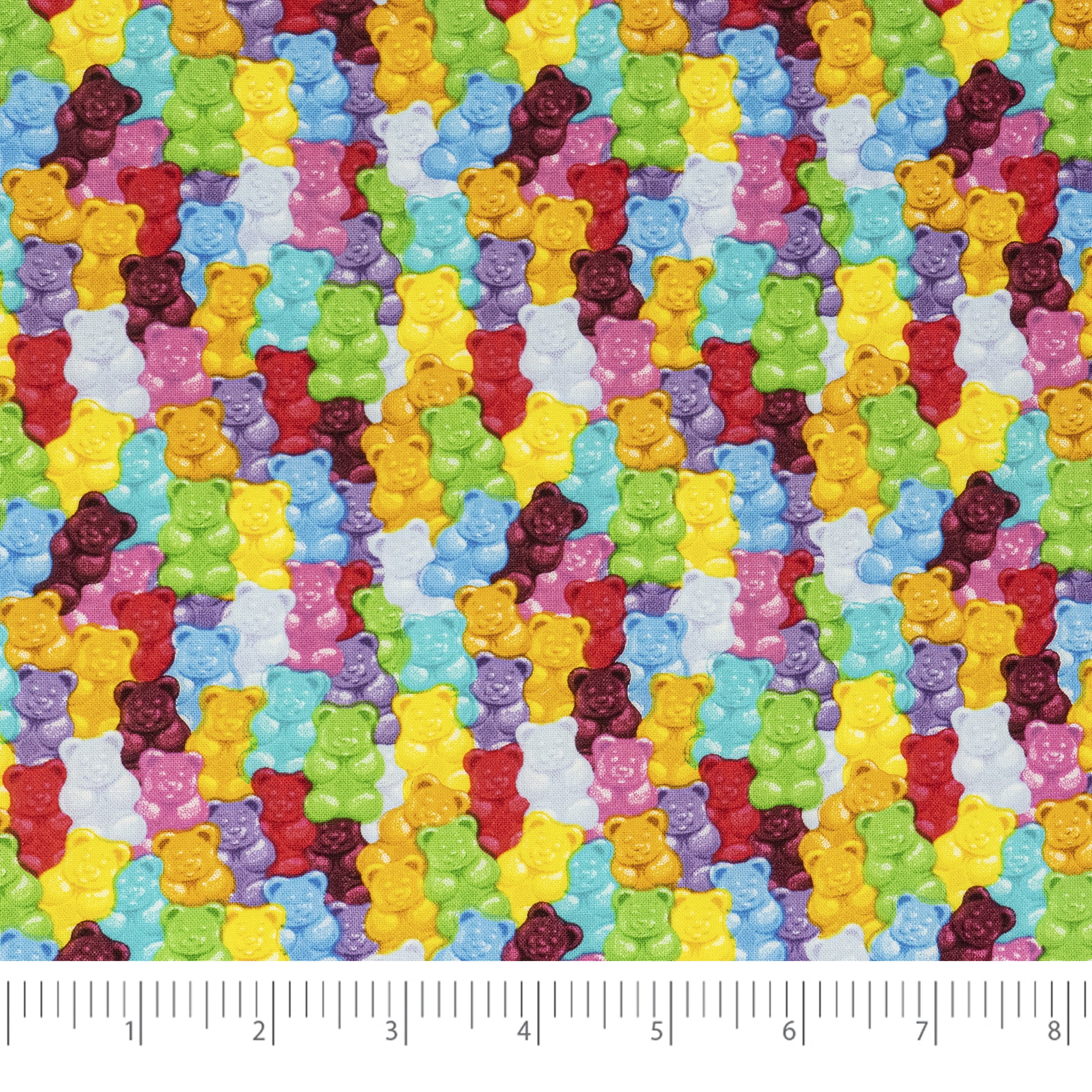 Singer Print Fabric, 100% Premium Cotton, Quilt Sewing, 44 inch, Rainbow Gummy Bears, Cut by Yard
