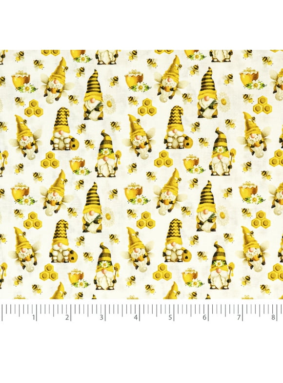 Singer Print Fabric, 100% Premium Cotton, Sewing Quilting, 44 inch, Bee Knomes White 3 Yard Cut