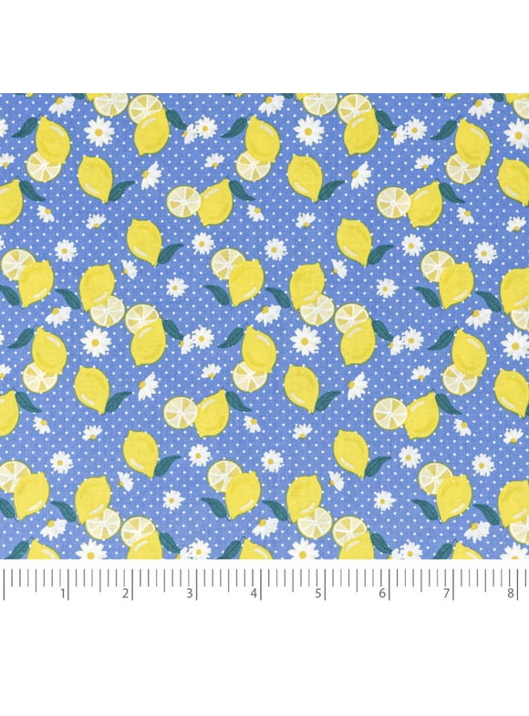 Singer Print Fabric, 100% Premium Cotton, Sewing Quilting, 44 inch, Lemons And Dots 3 Yard Cut