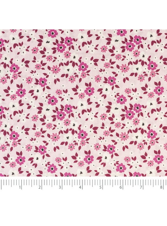 Singer Print Fabric, 100% Premium Cotton, Sewing Quilting, 44 inch, Mini Floral Pink 3 Yard Cut