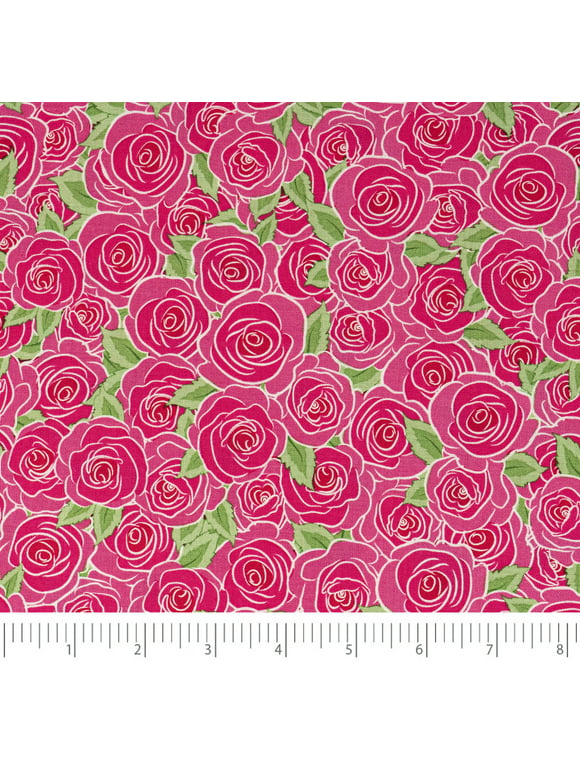 Singer Print Fabric, 100% Premium Cotton, Sewing Quilting, 44 inch, Packed Pink Roses 3 Yard Cut