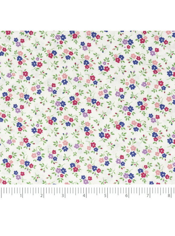 Singer Print Fabric, 100% Premium Cotton, Sewing Quilting, 44 inch, Purple Pink Flower On White 3 Yard Cut