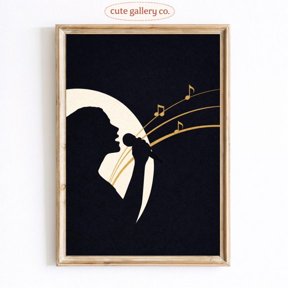 Singer Silhouette Music Notes Wall Art Home Decor Unframed Paper Print