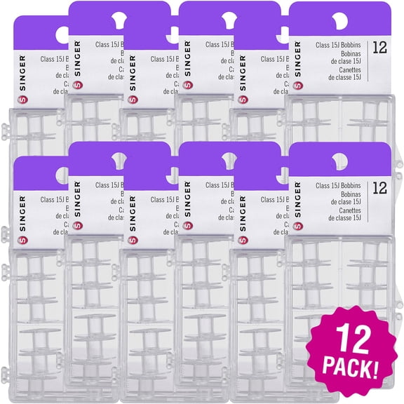 Singer Transparent Plastic Class 15j Bobbins, Multipack of 12