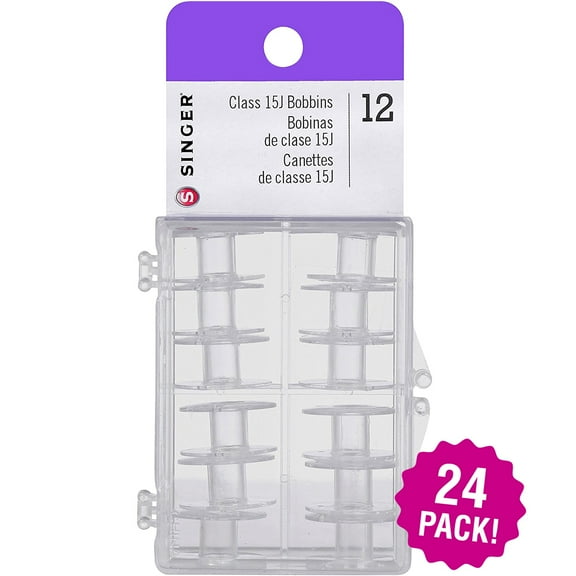 Singer Transparent Plastic Class 15j Bobbins, Multipack of 24