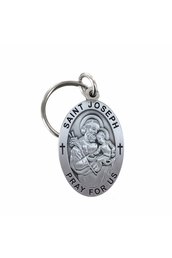 Unisex 2-1/4 Inch Pewter Oval St. Joseph, Patron Saint of Carpenters/Workers Key Chain | Style Saint | Made in USA | Material Pewter