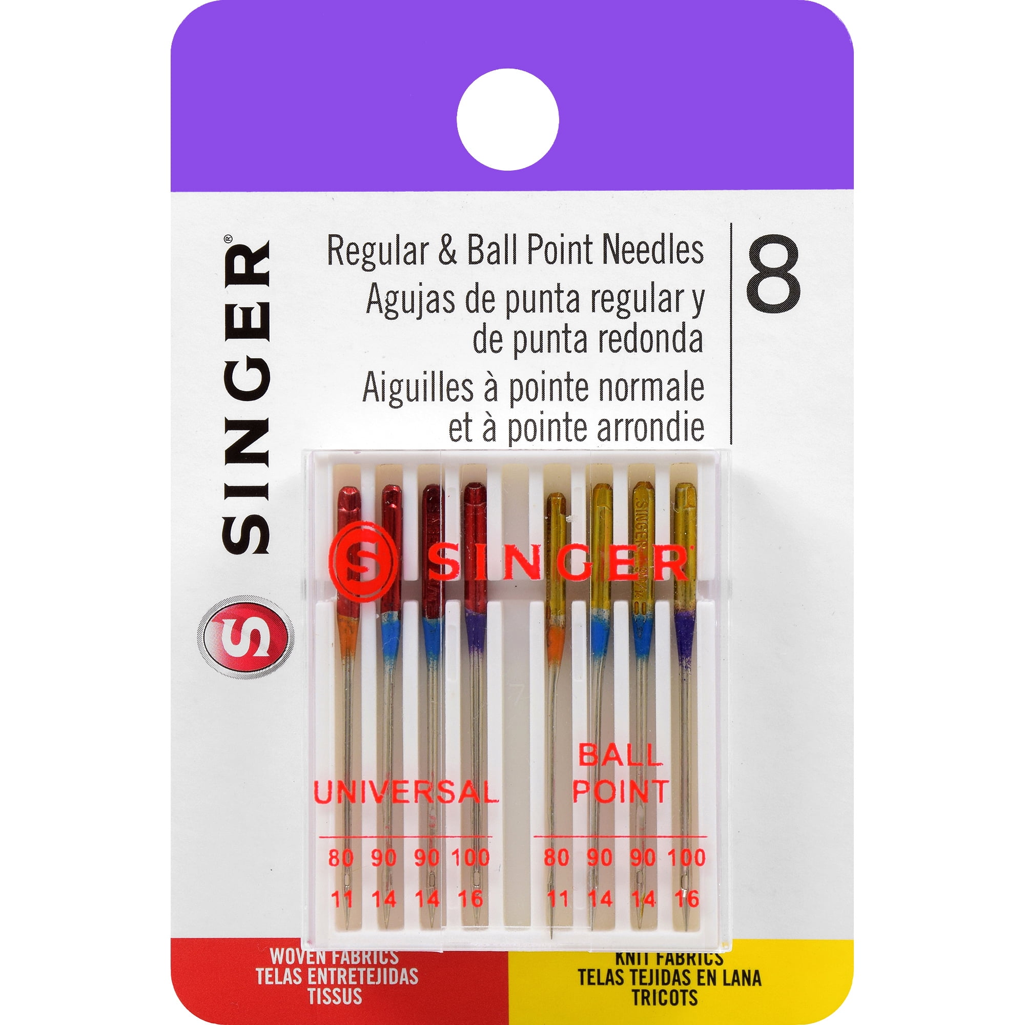Ball Point and Universal Sewing Machine Needles Assorted Size Combination Pack, Perfect for Cotton, Jersey, and Knits Fabrics, Fits Singer, Brother