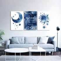 Singg 3 Piece Moon and Stars Wall Decor, Dark Blue Posters, Sun and Moon Decorations, Celestial Prints, Canvas Wall Art, Blue Art, Quote for Girls, Living Room Decor