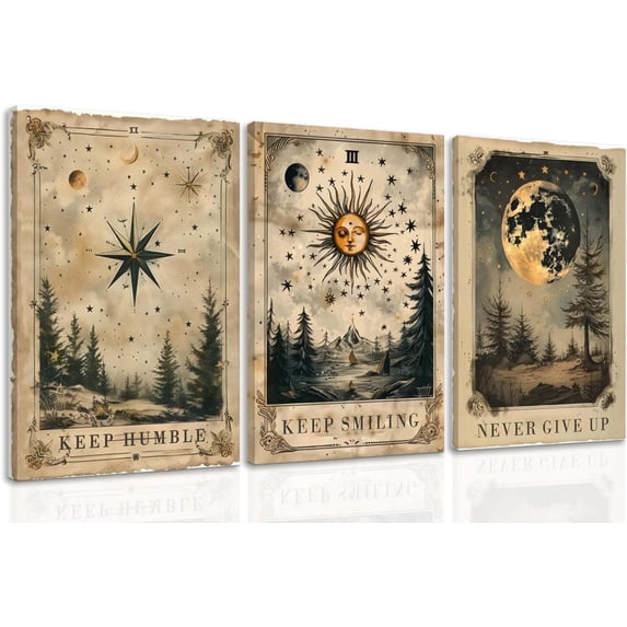 Singg 3 Pieces Gothic Vintage Celestial Canvas Wall Art, Vintage Tarot Canvas Wall Decor, Mysterious Sky Astrology Picture Poster Prints for Living room Bedroom Office Decores