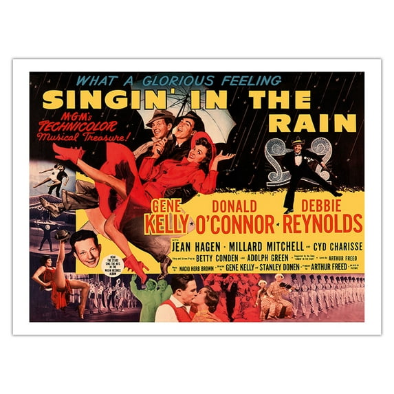 Singin' in the Rain - Starring Gene Kelly Donald O’Connor and Debbie Reynolds - Vintage Film Movie Poster c.1952 - Bamboo Fine Art 290gsm Paper (Unframed) 12x16in