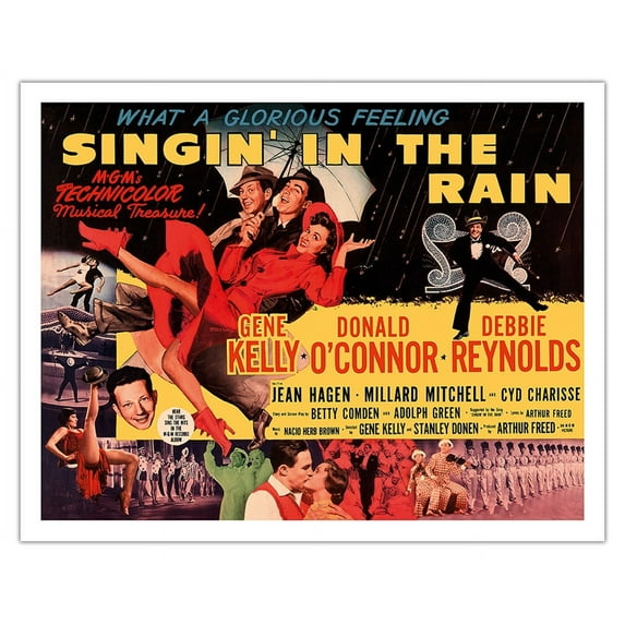 Singin' in the Rain - Starring Gene Kelly Donald O’Connor and Debbie Reynolds - Vintage Film Movie Poster c.1952 - Fine Art Matte Paper Print (Unframed) 11x14in