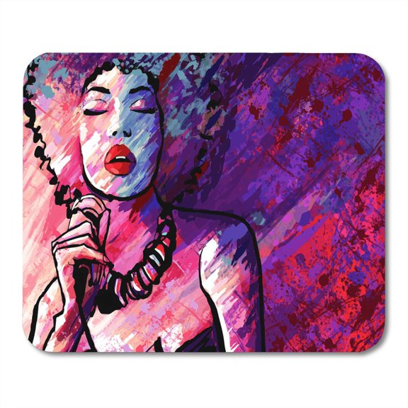 Singing Afro Jazz Singer Microphone on Woman Face Performing Mousepad Mouse Pad Mouse Mat 9x10 inch