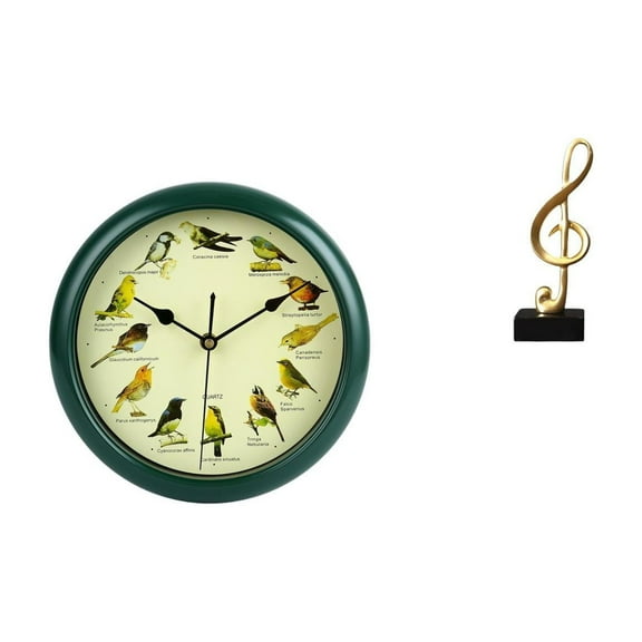 Singing Bird Wall Clock Musical Note Sculpture Resin Material Suitable for Desk Bedroom Housewarming Gift