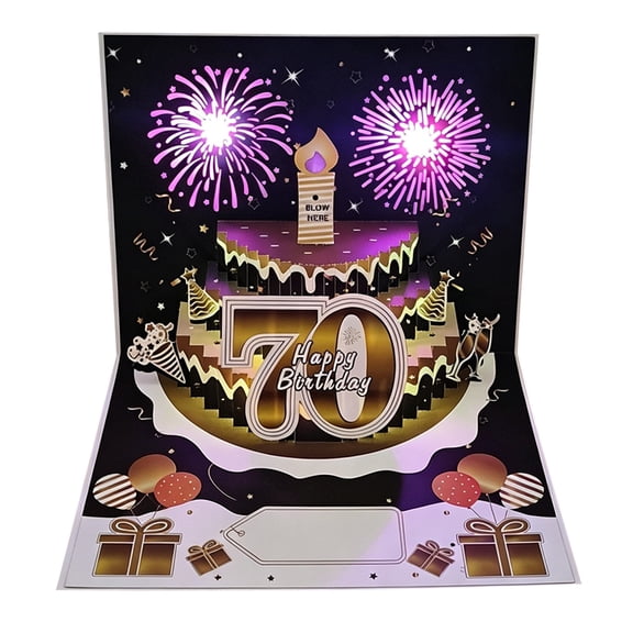 Singing Birthday Card 3D Pop Up Number Cake Design Musical Greeting Card with Light Sound for Men Women Kids Gift