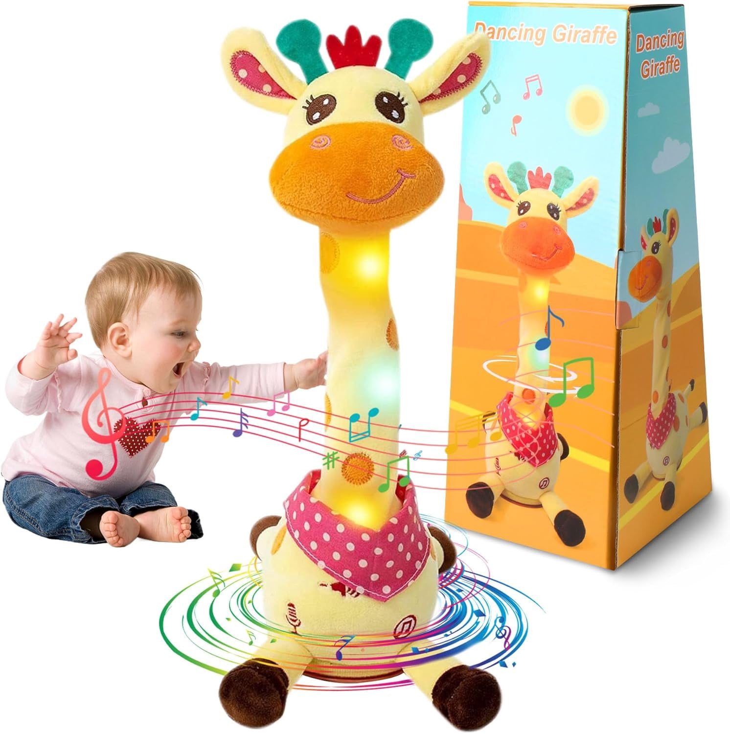 Girafe Dansante Et Parlante - Jouet Interactif Pour Bébé Avec Fonction Répétition, Lumières LED Et Chansons - Cadeau Pour Enfant +3 Mois - 9