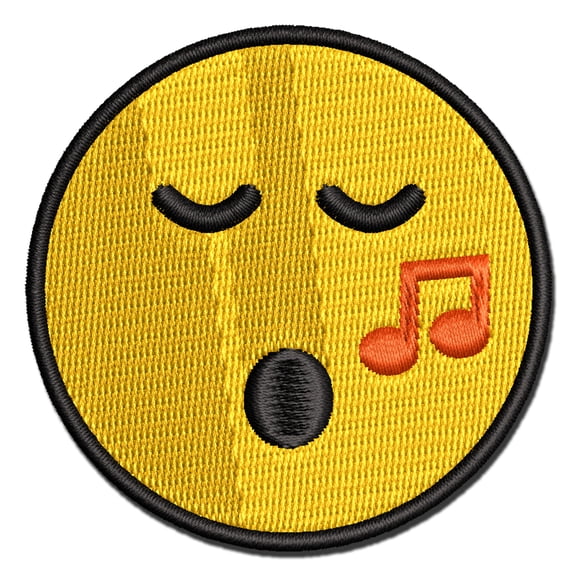 Singing Face Music Emoticon Applique Multi-Color Embroidered Hook & Loop Patch - 3.5 Inch Large