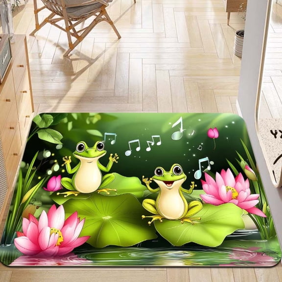 Singing Frog Mat - Adorable Green Rug Featuring a Non-Slip Base, Soft Flannel-Like Feel, And Easy-To-Clean Durable Design, Perfect for Playrooms, Entryways, And Kitchens - Green Frog Design