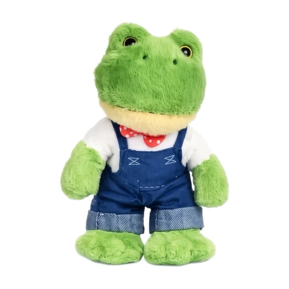 Singing Frog Stuffed Animal with Light-Up Features and Blue Overalls, Green Plush Toy for Kids
