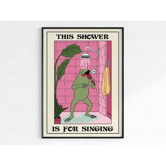 Singing Frog This Shower Is For Singing Pink Music Poster Art, Stretched Canvas
