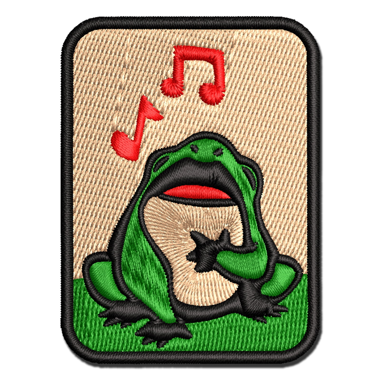 Singing Frog Toad Music Applique Multi-Color Embroidered Hook & Loop Patch - 3.5 Inch Large