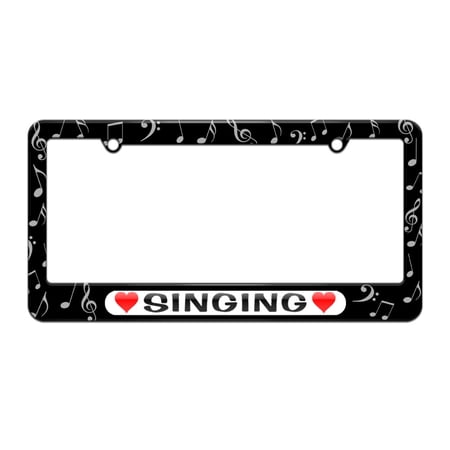 Singing Love with Hearts License Plate Tag Frame - Music Notes Design