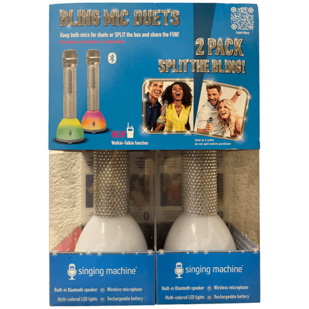 Singing Machine Bling Duets Wireless Walkie-Talkie Microphone, 2pk