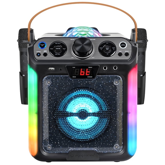 Singing Machine Groove Disco Bluetooth Karaoke Machine, Black with Multi-Color LED Lights