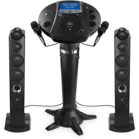 Singing Machine ISM1030BT Bluetooth Pedestal Karaoke System with Resting Tablet Cradle and 7"LCD Color Monitor and Two Microphones, Black